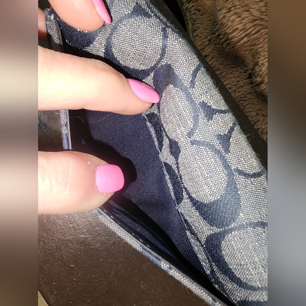 Coach Kleo Wallet Signature Chambray Smooth Leather Buckle Snap Blue Denim - Picture 7 of 10